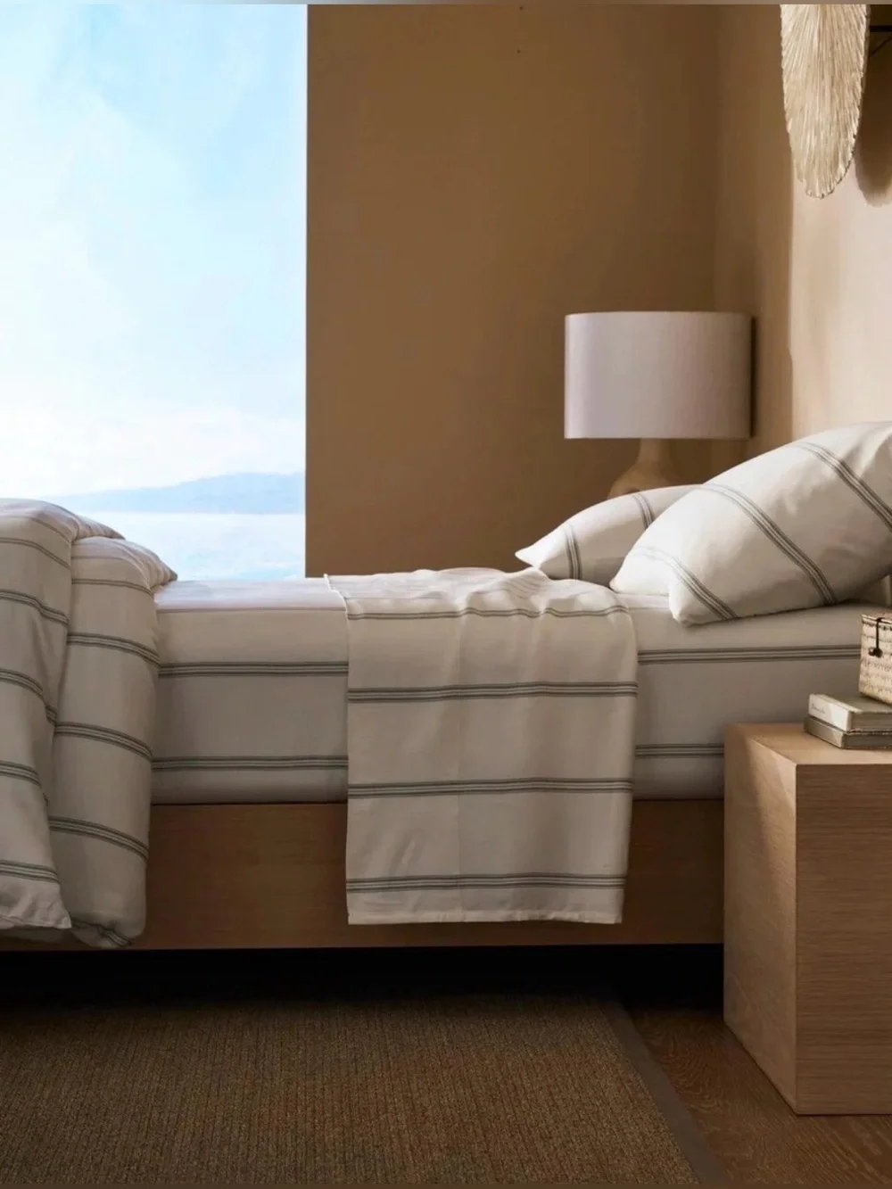 Cozy Earth Bamboo Sheet Set Split King Baja Stripe in Laurel NWT